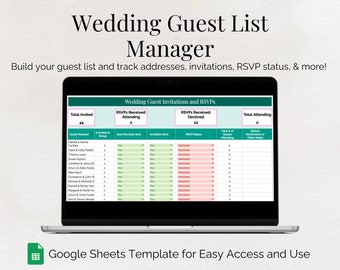 Wedding Planning Guest List Google Sheets Template | Instant Digital Download RSVP Invitation Checklist Tracker Colorful Spreadsheet