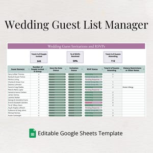 Wedding Planning Guest List Tracker | Google Sheets Template | Instant Digital Download