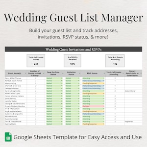 Hochzeitsplanung Gästeliste Google Sheets Vorlage | Sofortiger digitaler Download U.S.P. Einladung Checklist Tracker Minimalistische Tabelle