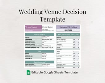 Wedding Venue Decision Google Sheets Template | Instant Digital Download Editable Event Planner Spreadsheet | Wedding Planning Organizer