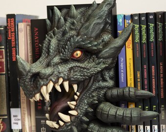 Dragon Book Nook Handgeschilderd| 3D-boekhouder | Fantasieboekenplank | Boekliefhebbers cadeau | Boekensteunen