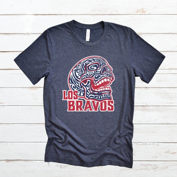 Los Bravos Skull T-Shirt | Fan of Braves Baseball Tee | Atlanta T-Shirt | Braves Shirt | Retro Distressed Print | Unisex Short Sleeve Tee