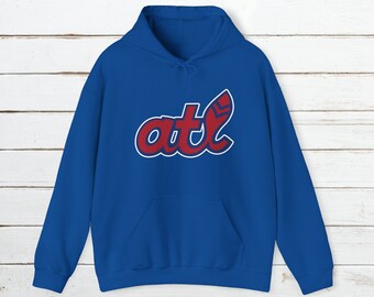 Retro ATL Feather Baseball Hoodie | Fan of Atlanta Braves Sweatshirt | Retro Feather Shirt | Unisex Heavy Blend Hooded Sweatshirt