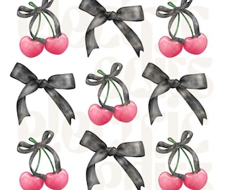coquette bow cherry png, coquette aesthetic, soft girl era png, black bow png, sublimation png, ribbon png, trendy coquette shirt