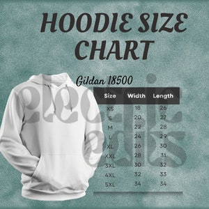 Gildan Size Chart, Gildan Mock up, Gildan Hoodie Size Chart, Gildan 18500 Mock