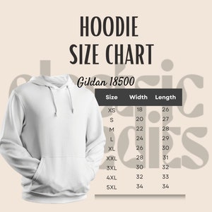 Gildan Size Chart, Gildan Mock up, Gildan Hoodie Size Chart, Gildan 18500 Mock