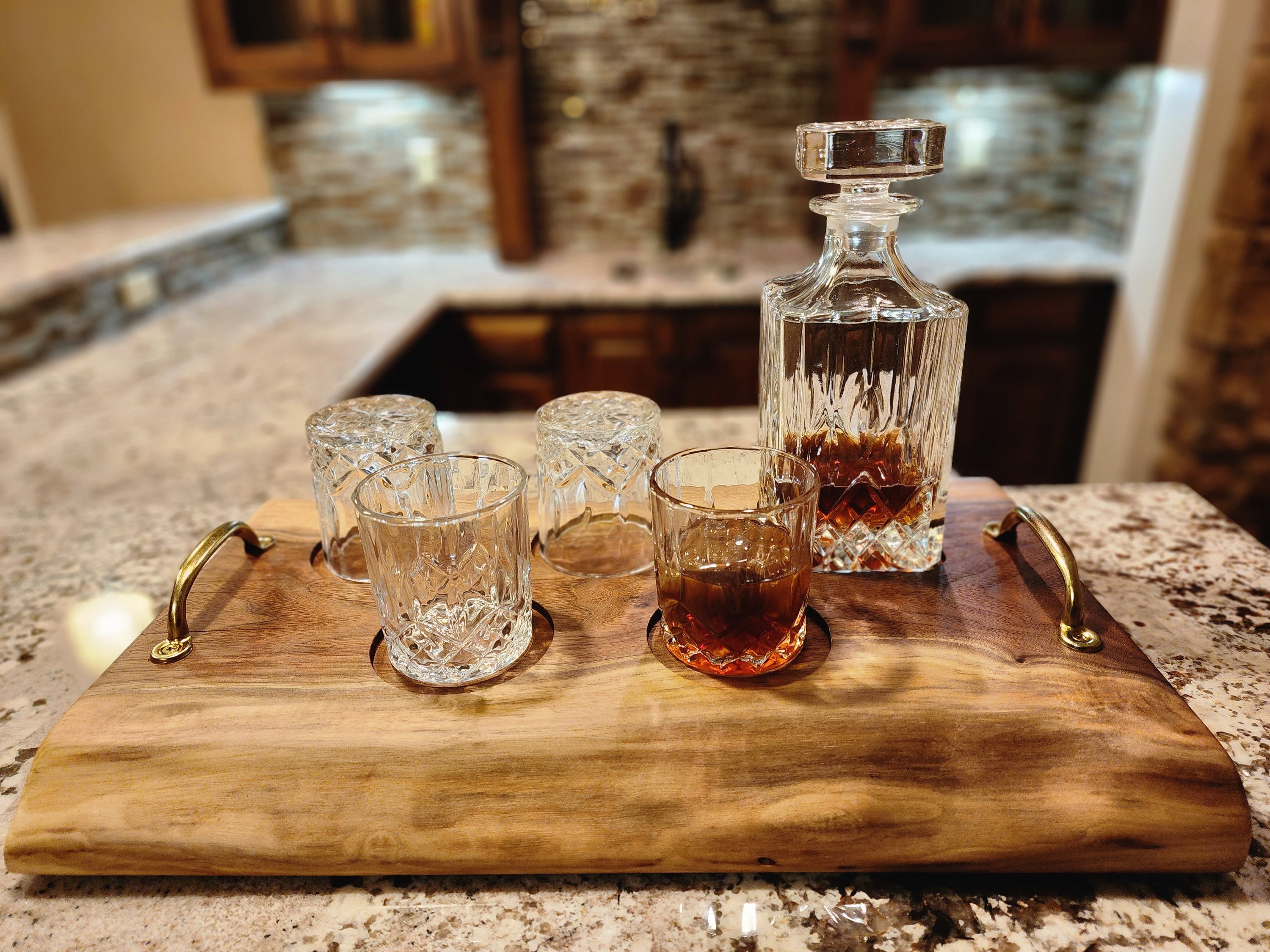 Whiskey Serving Tray Whiskey Decanter Tumblers Board Etsy