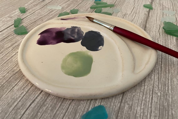 Handmade Moon Shaped Ceramic Watercolor Mixing Palette, Stoneware