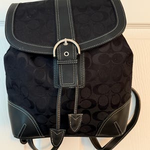 Vintage Black Coach Signature Canvas Mini Backpack With Leather Trim - Etsy Vintage Black Coach Signature Canvas Mini Backpack With Leather Trim - Etsy
