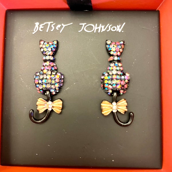 Betsey Johnson Cat Rainbow crystal Halloween earrings, cute for everyday