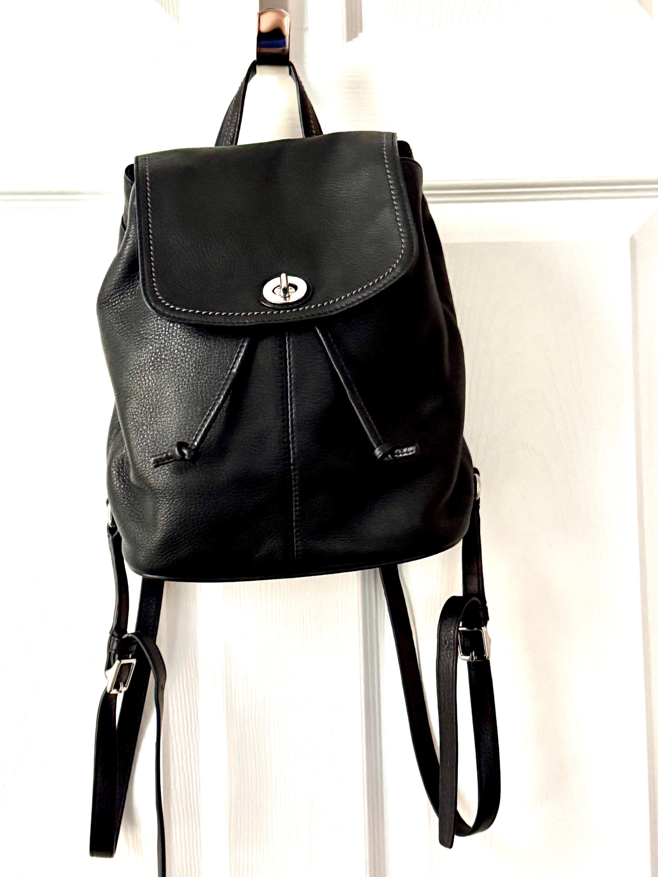 Coach Black Pebbled Leather Backpack, Drawstring Closure - Etsy display picture 3