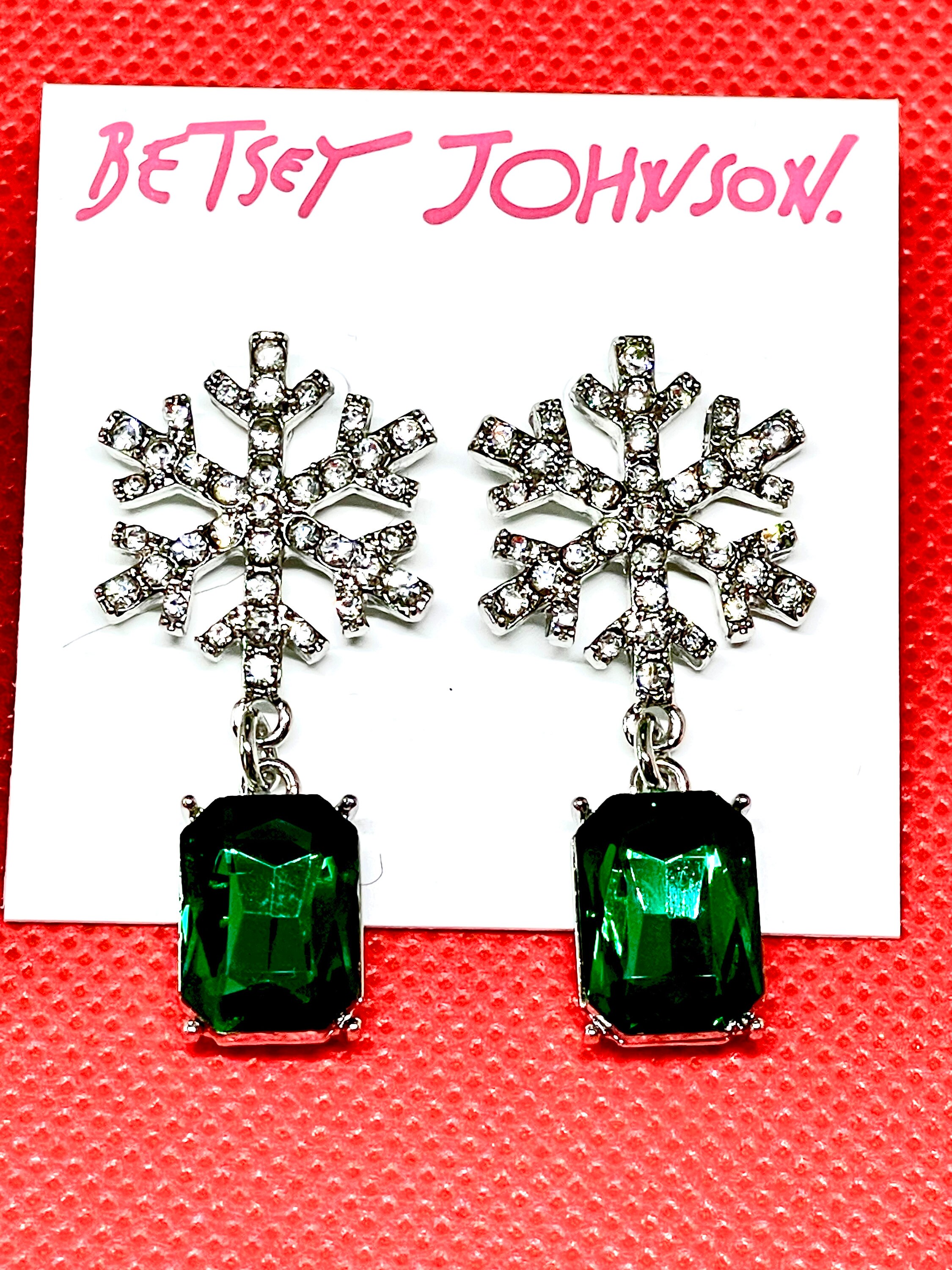 Betsey Johnson Snowflake Earrings With Emerald Color Stone Etsy