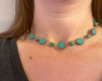 Patina & Copper Crochet Wire Necklace - A Unique and Stylish Statement Piece