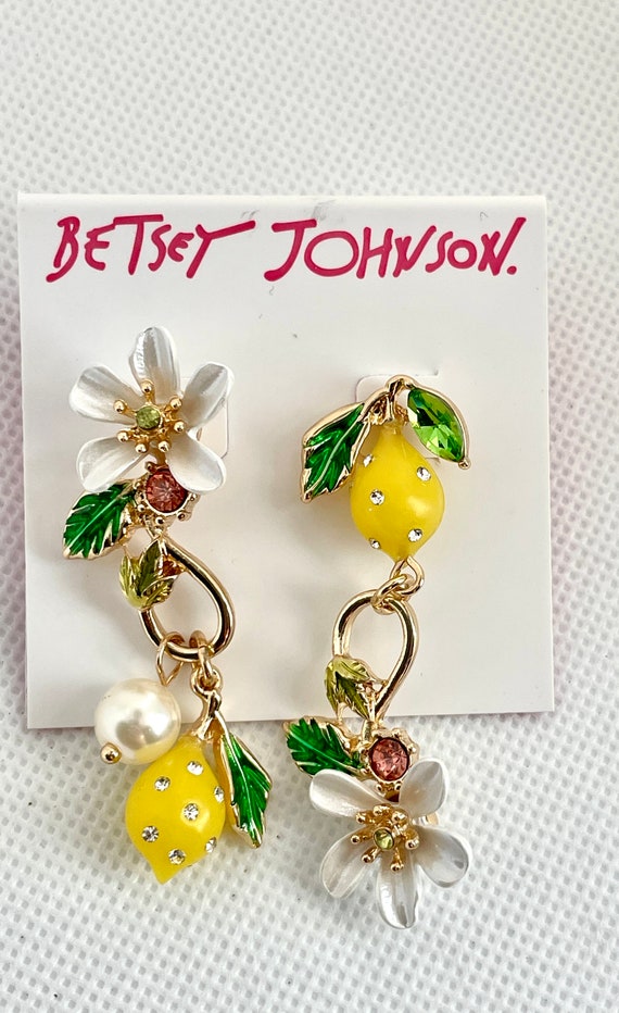 Betsey Johnson Asymmetrical Lemon and Flower Earri