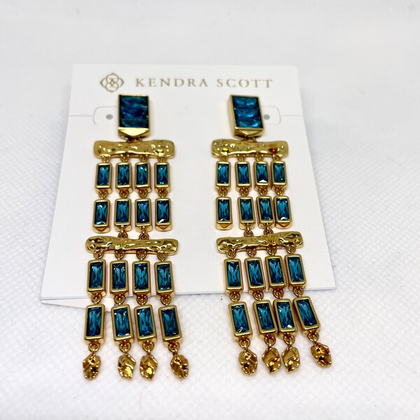 Kendra Scott Jack 14 k gold Plated Brass and Teal Crystal Dangle Earrings: Add a Touch of Glamour and Elegance to Your Look