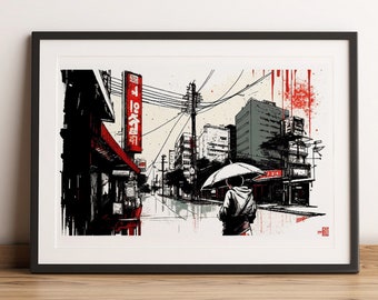 Digital Art Download, Urban Sketching, Tokyo, Japan, Architectural Drawing, Printable Wall Art, Japanese Art, Digital Download, Office Decor