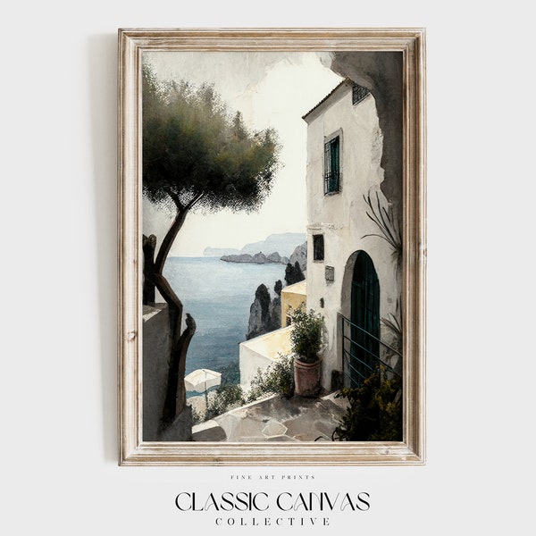 Seaside Villa View Art | Mediterranean Coastal Print | Tranquil Ocean Scenery Decor | Digital Download | Classic Canvas Collective | 0028