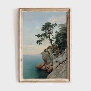 Cliffside Pine Tree Art | Seaside Impressionist Painting | Vintage Coastal Landscape | Digital Download | Classic Canvas Collective | 0058