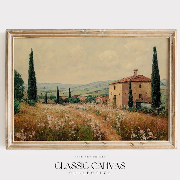 Tuscan Villa | Idyllic Farmhouse Art Print | Pastoral Landscape | Digital Download | Classic Canvas Collective | 0003
