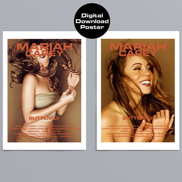 Mariah Carey 1997 Álbum icónico Butterfly con dos paquetes de obras de arte alternativas, descarga digital de arte de pared de póster imprimible