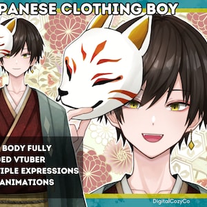 Japanische Kleidung männlich Vtuber Modell | Vorgefertigt | 7 Ausdruck, 9 Animation, Haarfarbe | Vtube Studio, nizimaLive | Halber Körper | Gebrauchsfertig