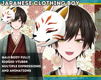 Japanese Clothing Male Vtuber Model | Premade | 7 Expression, 9 Animation, Hair color | Vtube Studio, nizimaLive | Half body | Ready to use
