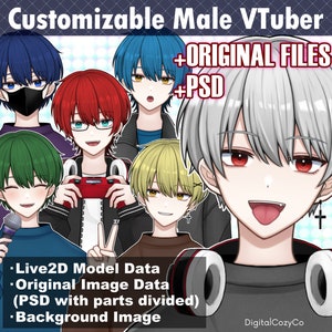 Customizable Male Vtuber ORIGINAL DATA + PSD | Hair color, eye color, clothing, expression, animation toggles | Vtube Studio, nizimaLive |