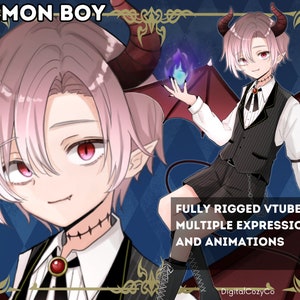 Demon Boy Male Vtuber Model | Premade | 5 Expression, 8 Animation, additional toggles | Vtube Studio, nizimaLive | Full body | Ready to use
