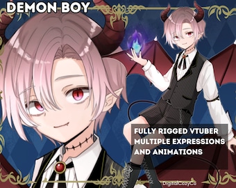 Demon Boy Male Vtuber Model | Premade | 5 Expression, 8 Animation, additional toggles | Vtube Studio, nizimaLive | Full body | Ready to use