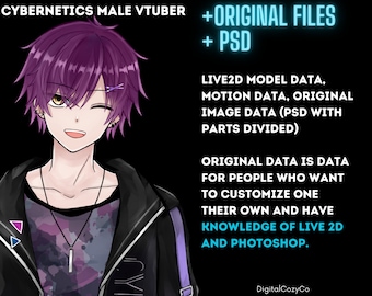 Cybernetics Vtuber Model ORIGINAL DATA + PSD | 8 Expressions, Hair color, toggles | Live2D, FaceRig, Animaze | Half body | Ready to use