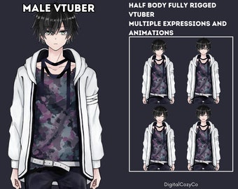 Male Vtuber Model | Premade Vtuber Model | 8 Expressions, Hair color, toggles | Live2D, FaceRig, Animaze | Half body | Ready to use
