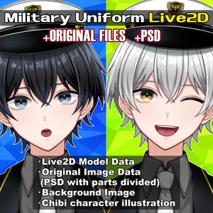 Military Uniform Male Vtuber ORIGINAL DATA + PSD | Hair color, eye color, clothing, expression, animation toggles | Vtube Studio |