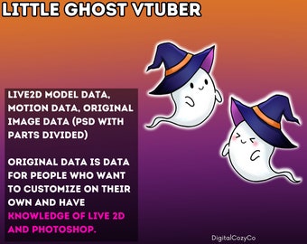 Little Ghost Vtuber-model ORIGINELE GEGEVENS + PSD | Vtuber met animaties en schakelaars | VtubeStudio, nizimaLIVE | Halloween | Voorgemaakte Vtuber