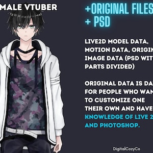 Male Vtuber Model ORIGINAL DATA + PSD | 8 Expressions, Glasses, Hair color toggle | VtubeStudio, FaceRig, Animaze | Half body | Ready to use