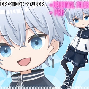 Gamer Chibi Vtuber Modell | ORIGINALDATEN + PSD | 5 Ausdrücke, Brillen Ohrring Toggle, Animationen | VtubeStudio, nizimaLIVE | Gebrauchsfertig