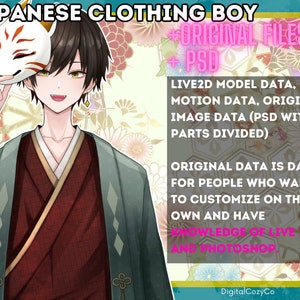 Japanese Clothing Male Vtuber Model ORIGINAL DATA + PSD | 7 Expression, 9 Animation, Hair color | VtubeStudio, nizimaLive | Half body  |