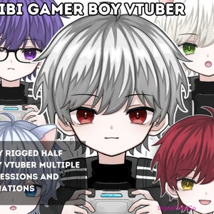 Customizable Half Body Chibi Vtuber Model  | 6 facial expressions, animations, hair colors | Vts, nizima | Ready to use