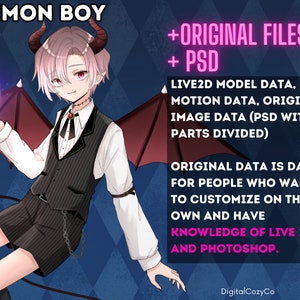 Demon Boy Male Vtuber Model ORIGINAL DATA + PSD | 5 Expression, 8 Animation, Additional Toggles | VtubeStudio, nizimaLive | Half body  |
