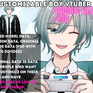 Customizable Boy Vtuber ORIGINAL DATA + PSD | 15 expressions, costumes, accessories, 11 animations | Vtube Studio, nizimaLive |