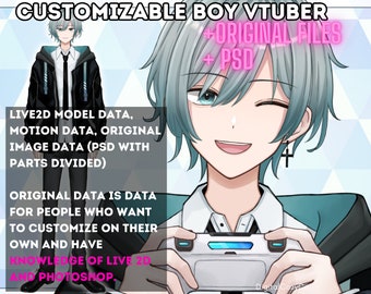 Customizable Boy Vtuber ORIGINAL DATA + PSD | 15 expressions, costumes, accessories, 11 animations | Vtube Studio, nizimaLive |