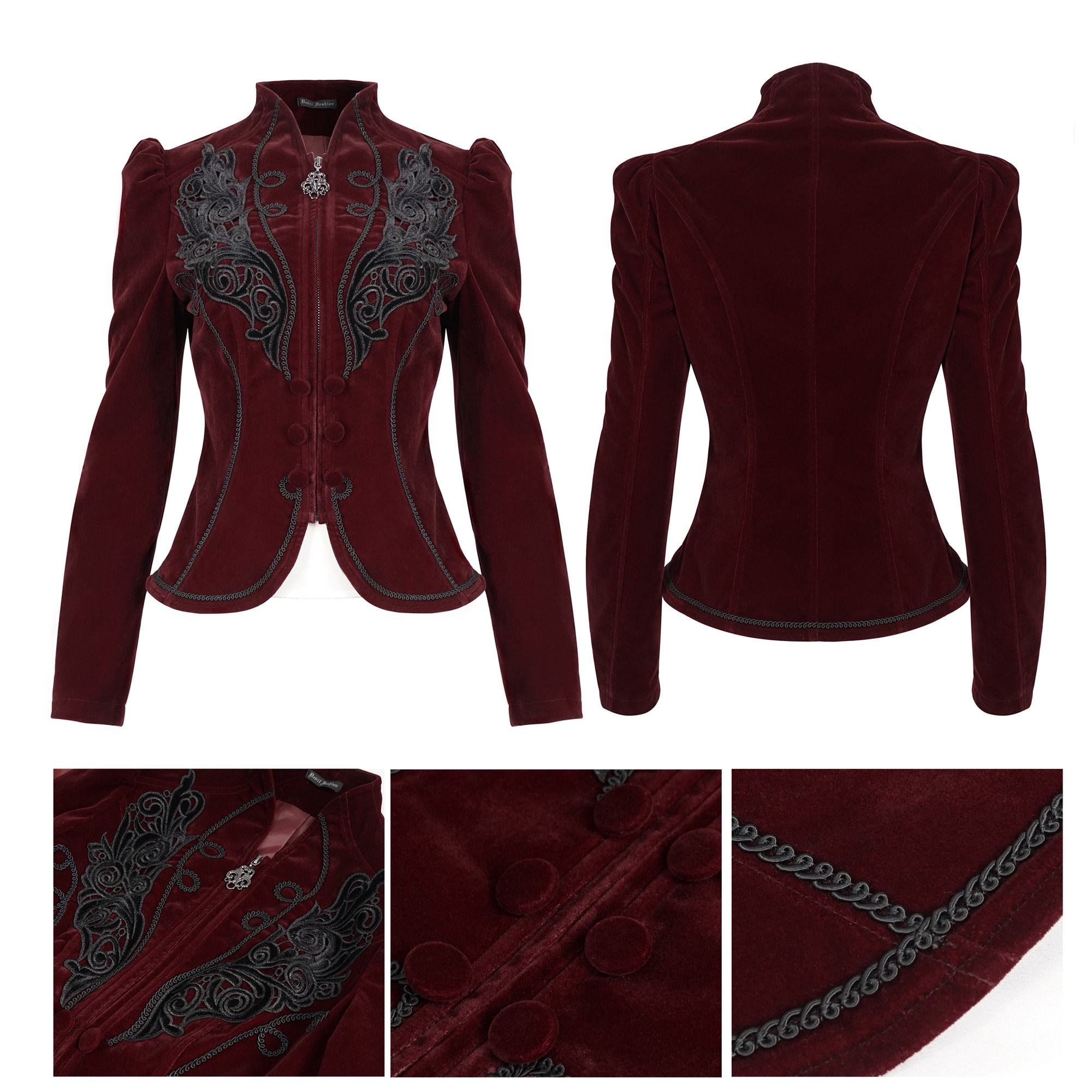 Women's Victorian Gothic Short Jacket, Velvet Zip-up Jacket, Vampire ...