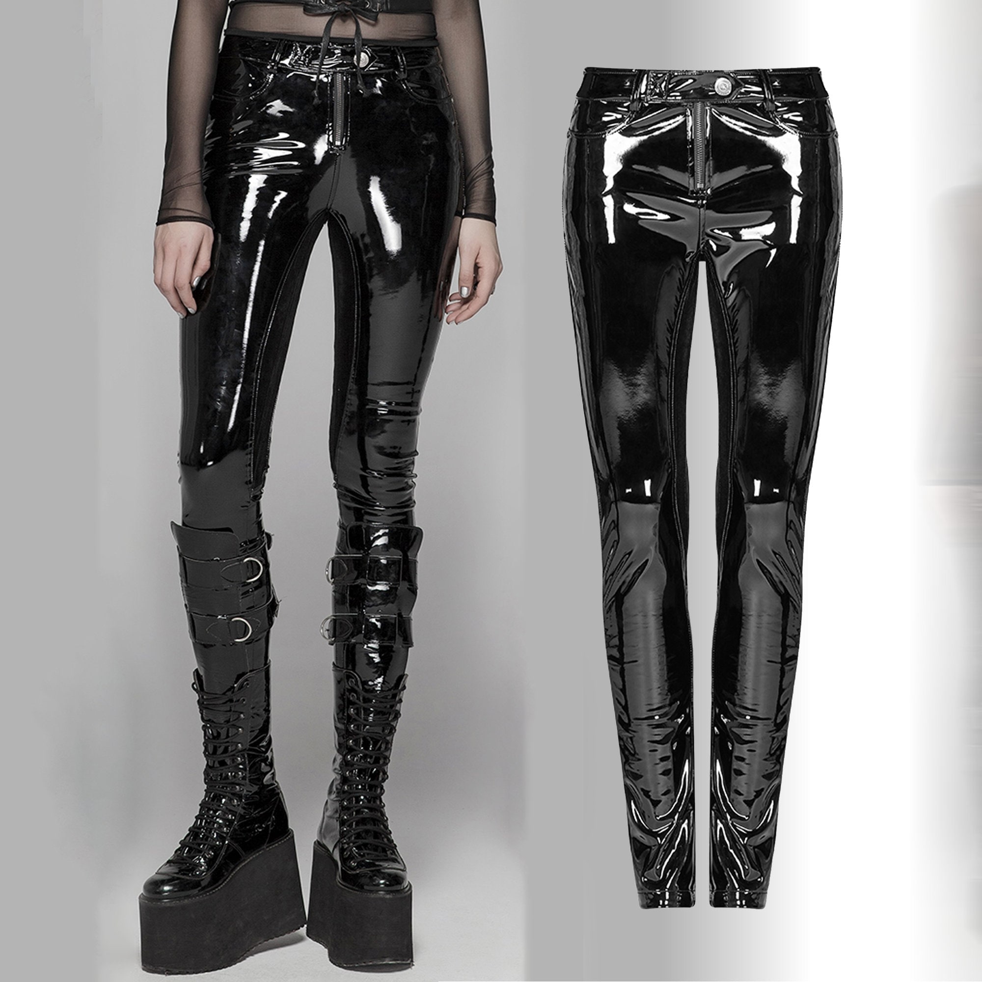 Plus Size Punk Gothic Faux Leather Leggings Women Vinyl PVC Wet Look Shiny  Disco Elasticated High Waist Leggings - AliExpress
