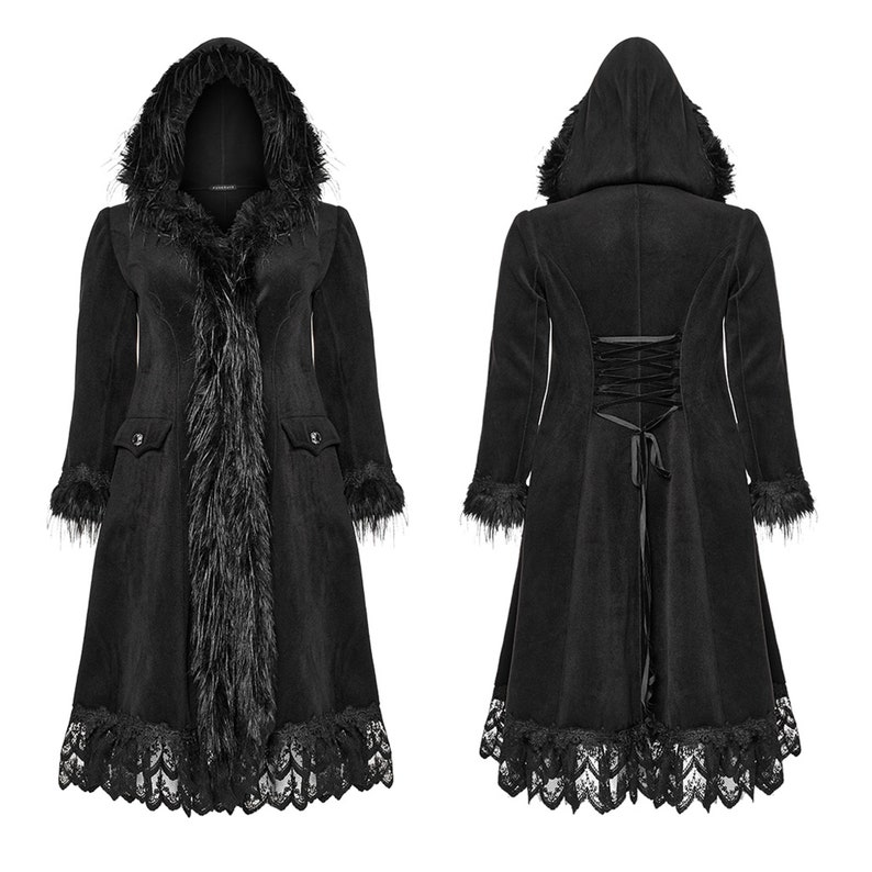 Women's Plus Size Goth Lace Splicing Hooded Long Etsy