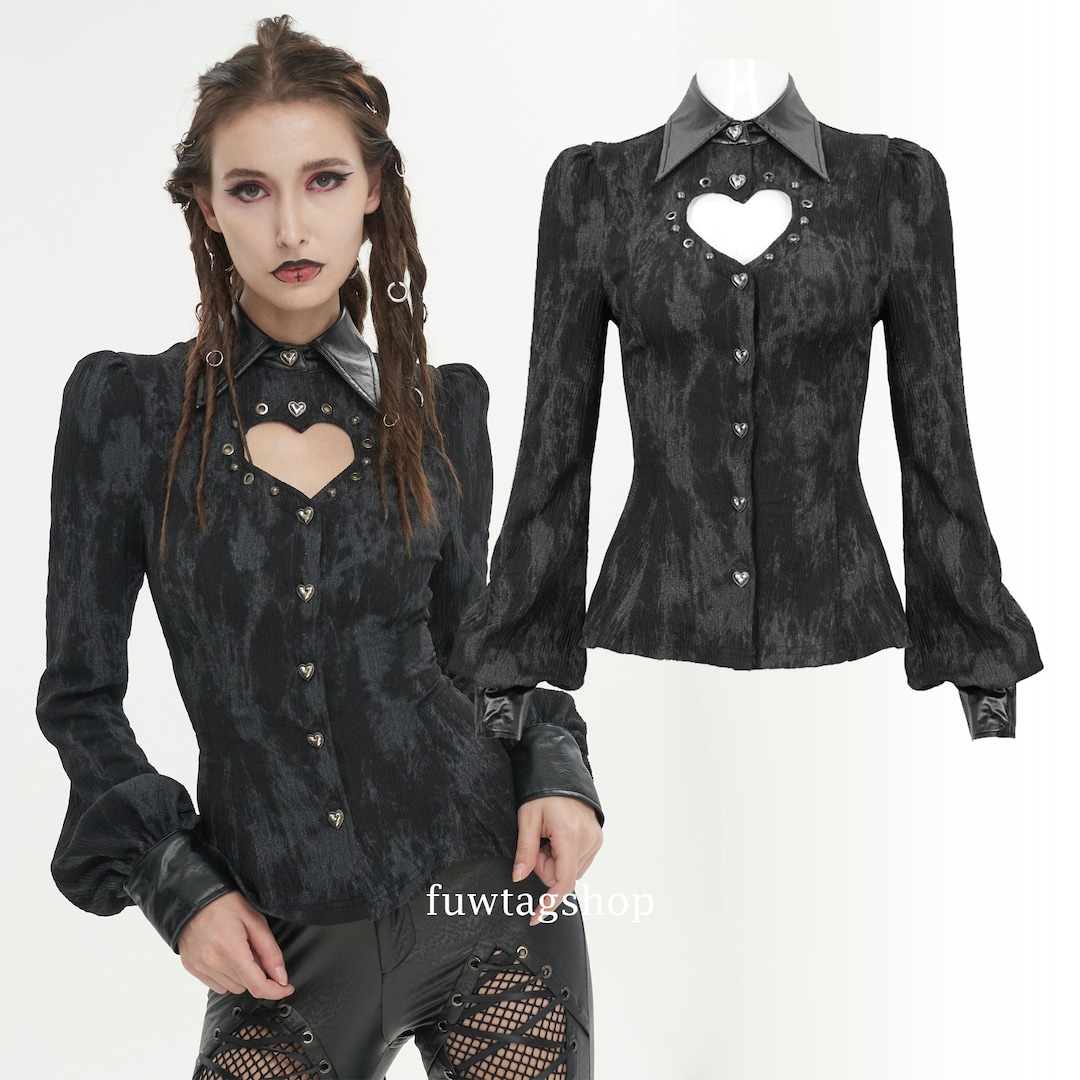 Gothic Punk Heart Shaped Cutout Long Sleeve Blouse - Etsy