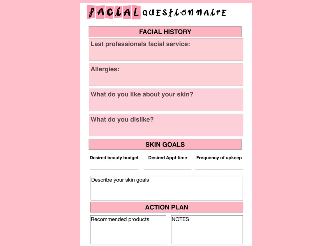 QuestionnaireConsent Esthetician Template Printable QuestionnaireConsent Esthetician Template Printable