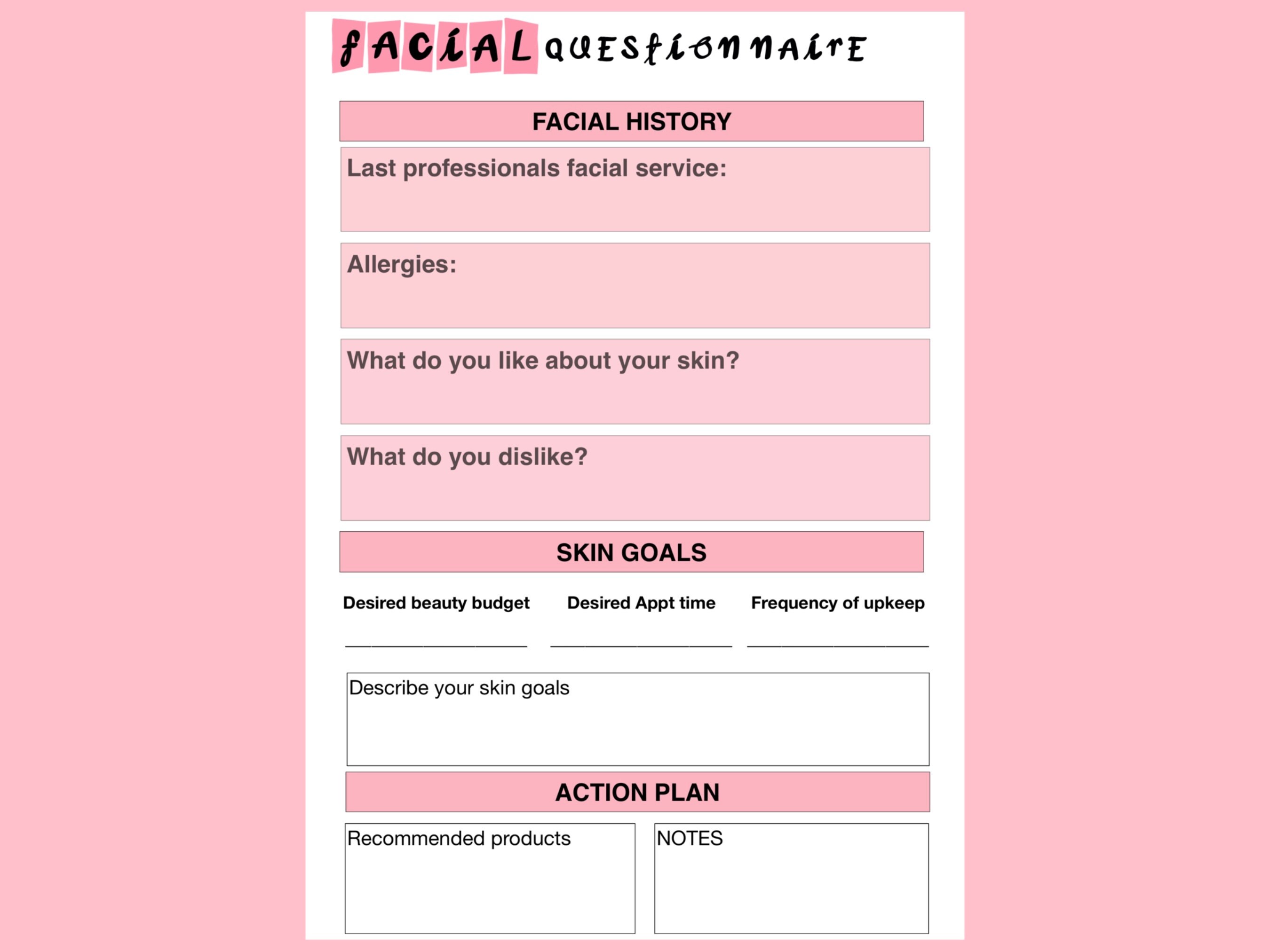 QuestionnaireConsent Esthetician Template Printable QuestionnaireConsent Esthetician Template Printable