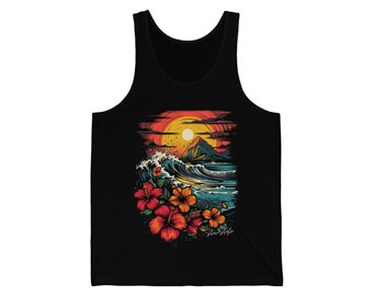 Tropical Island Unisex Tank Top – Hibiscus, Beach Vacation Style