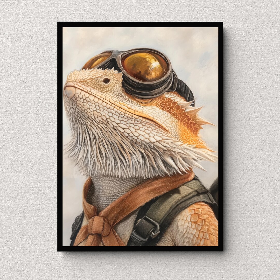 Bearded Dragon Dressed as a Pilot, Bearded Dragon Art, Wall Art, Home ...