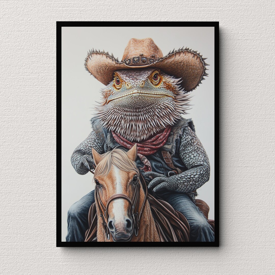 Bearded Dragon Cowboy Riding a Horse, Bearded Dragon Horseback, Wall ...