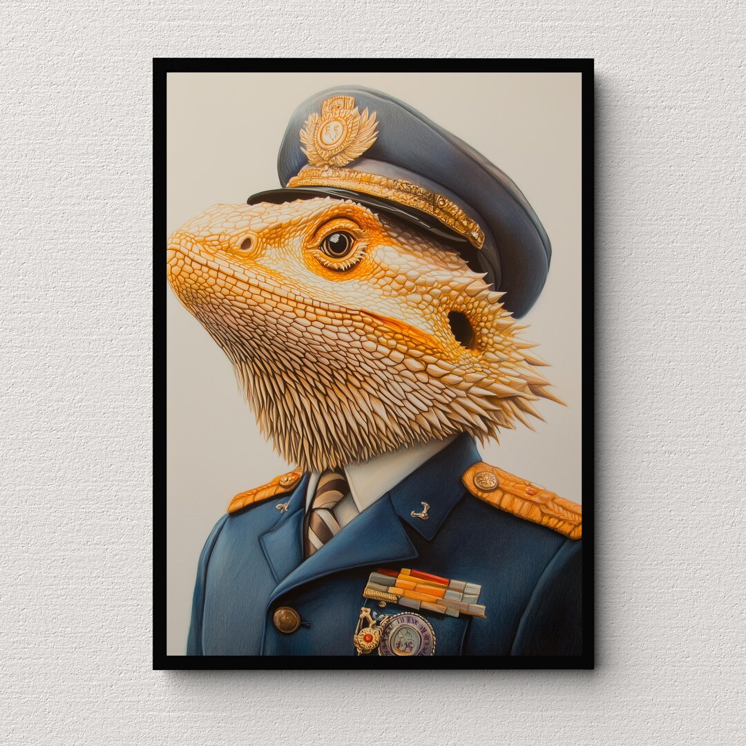 Bearded Dragon Dressed as a Military Officer, Wall Art, Home Decor ...